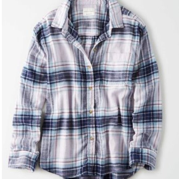 American Eagle Outfitters Tops - 𝅺NWT American Eagle Lavender and Blue Boyfriend Fit Flannel - XS